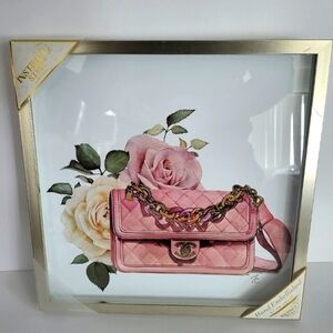 NWT 14x14 LUXURY DESIGNER INSPIRED Pink Quilted Purse Floral Accents Canvas